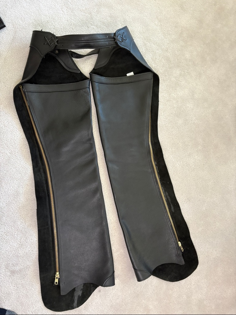 Black Leather Riding Chaps - Picture 2 of 5